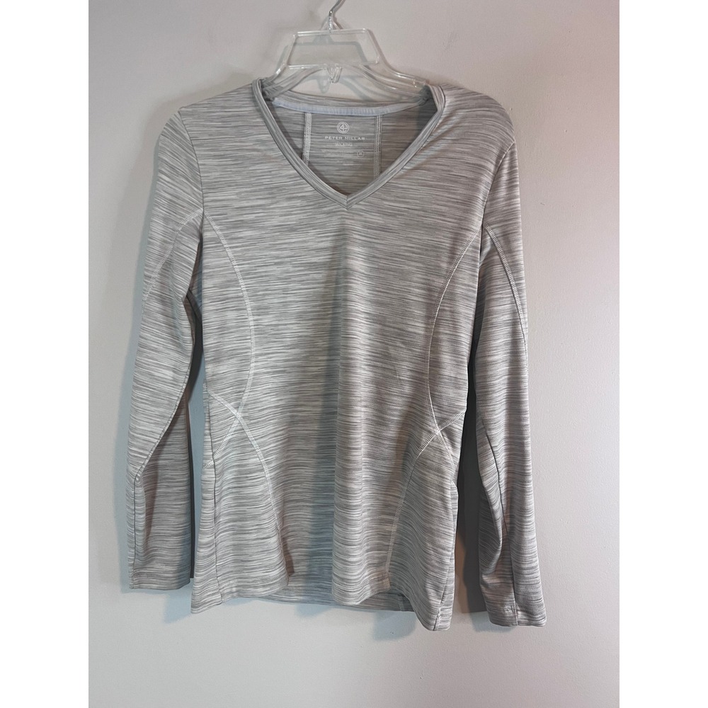 Peter Millar Crown Sport Womens Grey Space Dye V-Neck Wicking Top UPF 50+ M